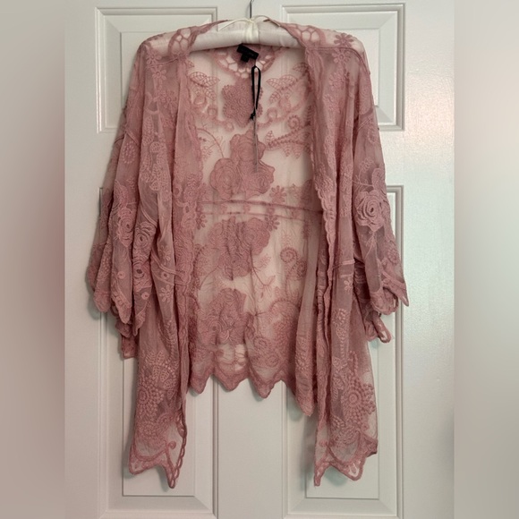 Coco + Carmen Accessories - Sheer Floral Lace Kimono Wrap - Dusty Rose